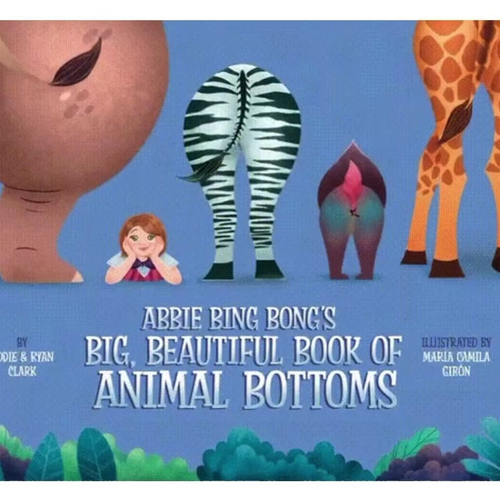 Animated preview of Abbie Bing Bong's Big, Beautiful Book of Animal Bottoms, a funny rhyming book for kids highlighting colorful jungle animal illustrations and rhyming text